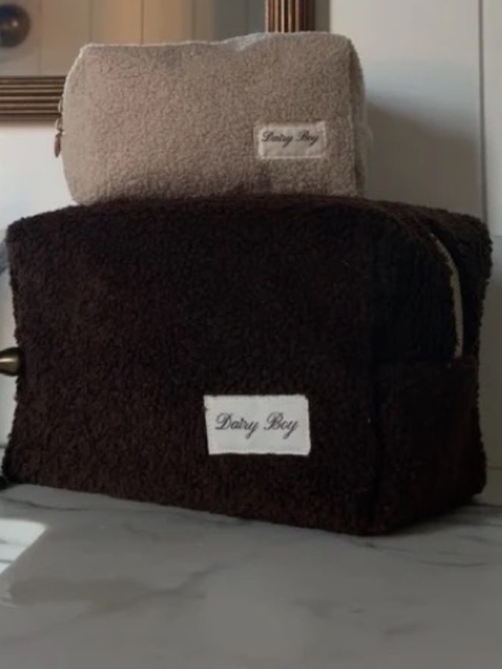 Dairy Boy Plush Teddy Cosmetic Bag — Dark Brown